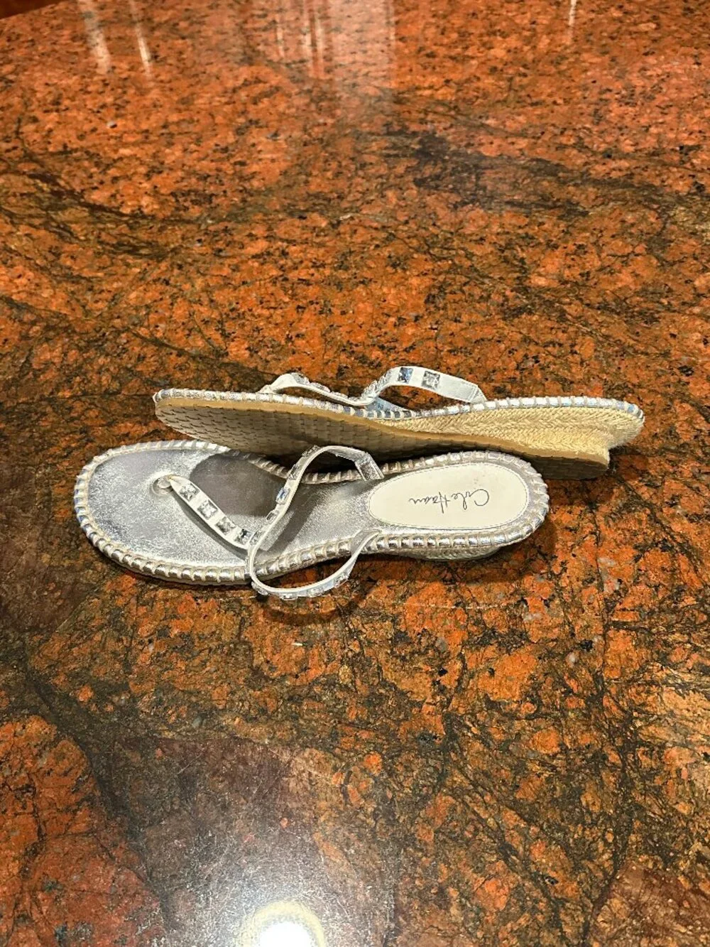 Cole Haan Kalla Thong White Leather T-Strap Rhinestone Accent Sandals, 8.5 M
